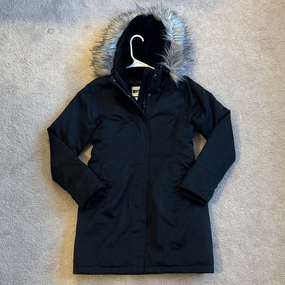 Abercrombie & Fitch Dark Puffer Jacket with Faux Fur Trim